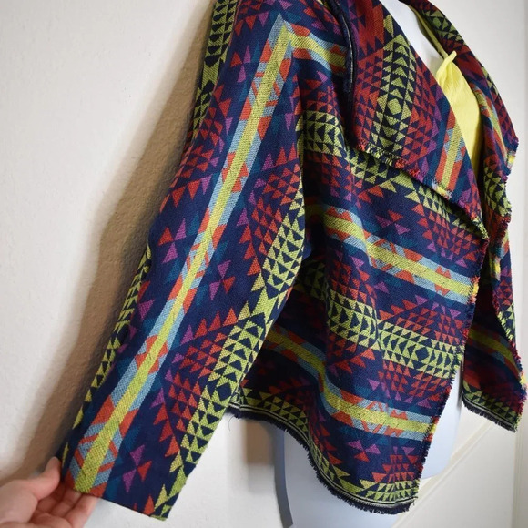 Boho Sz XL Handmade Artsy Aztec Southwestern 3/4 Sleeve Relaxed Fit Open Jacket - Picture 4 of 12